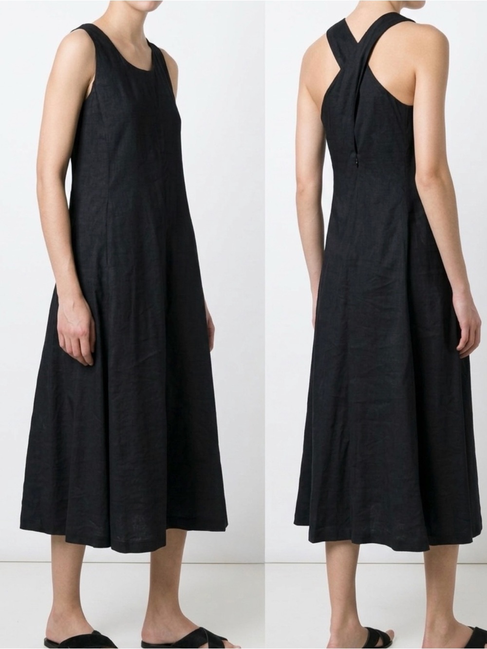 LN Theory Black Eco Crunch Vlorine Cross-Back Midi Dress Size 00